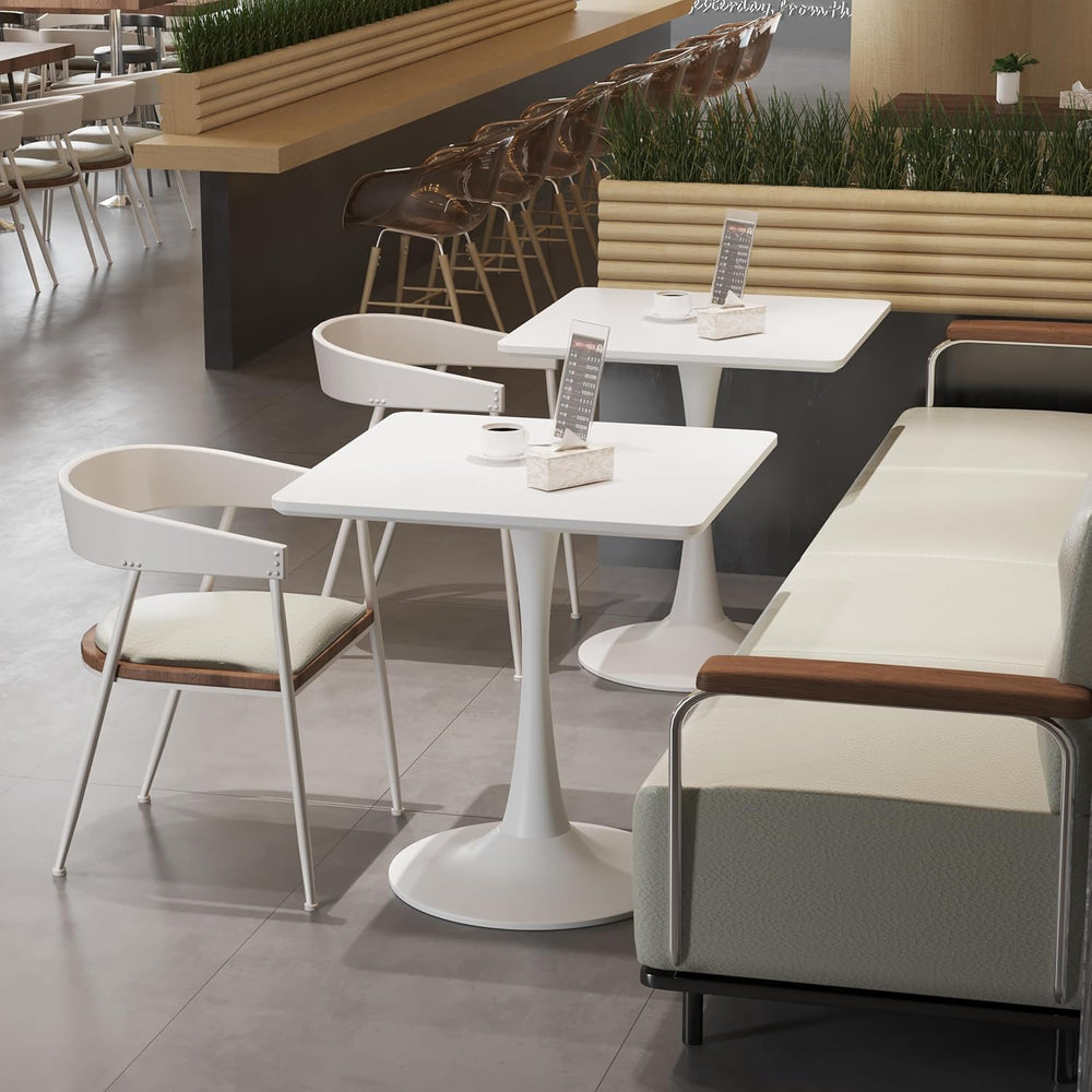 White Square Tulip Table for 2 Person, Modern 24 Inch Small Dining Table