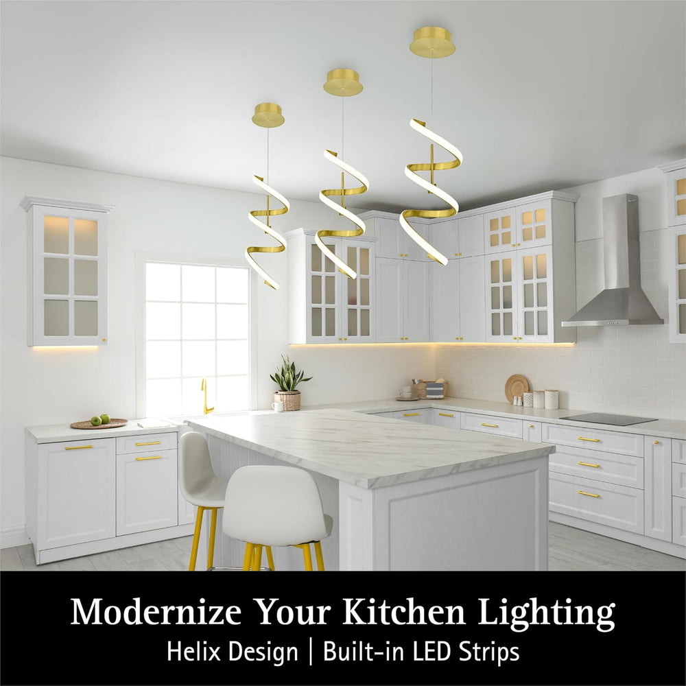 Ultralux Helix LED Pendant Light Brushed Gold Spiral, Dimmable 950 Lumens 300...