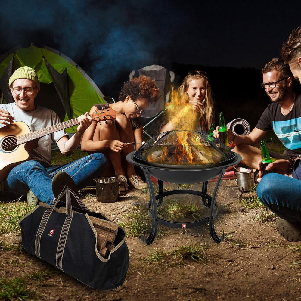 Fire Beauty 22" Fire Pit with 2-in-1 BBQ Grill, Spark Screen & Tote Bag