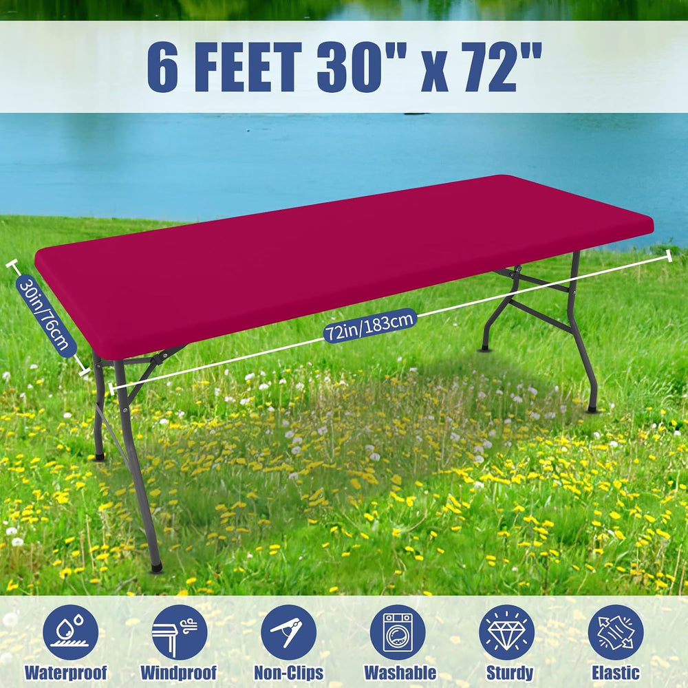 Moosfor 4 Pack Rectangle Spandex Fitted Table Cloth, 6FT Elastic Tablecloth