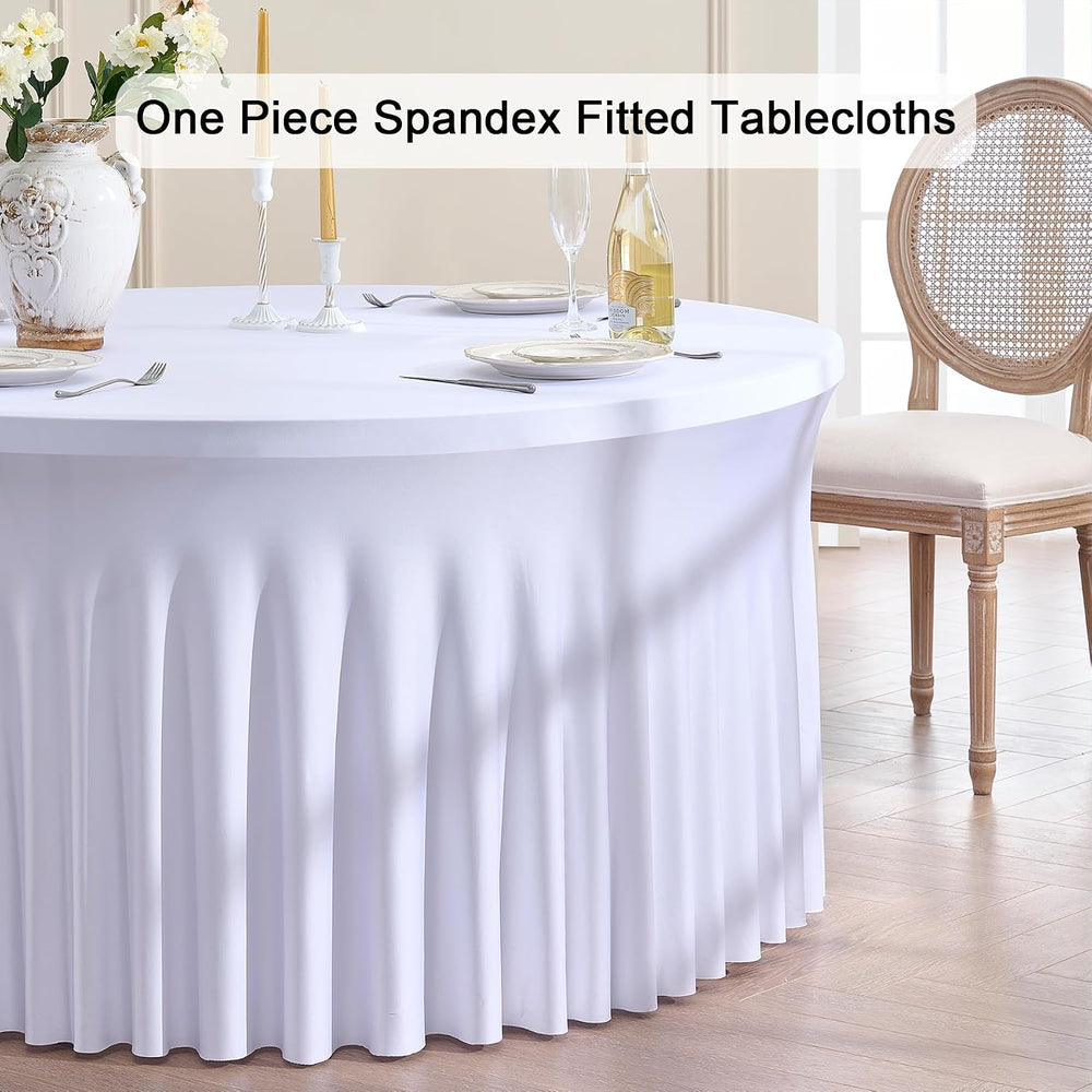 Outpain 6 Pack White Round Spandex Tablecloths for 60in Tables, 120Inch Stret...