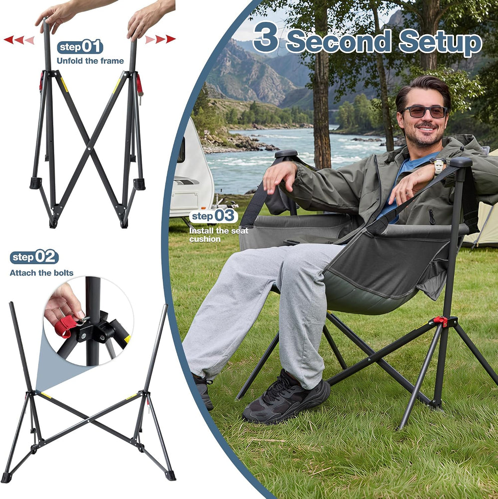 Hammock Camping Chair, Oversized Swinging Chair, 350LBS, Grey