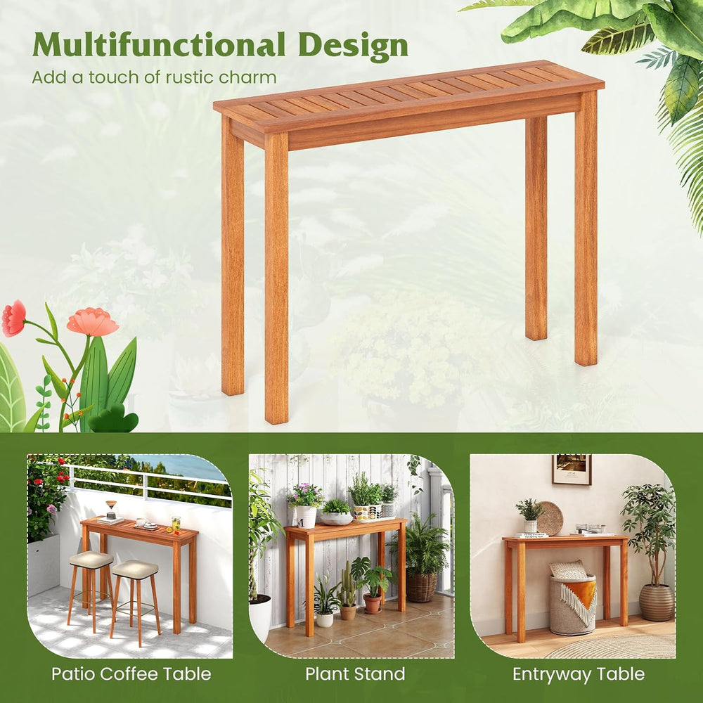 Tangkula Narrow Outdoor Dining Table, Solid Wood Furniture Patio Console Tabl...