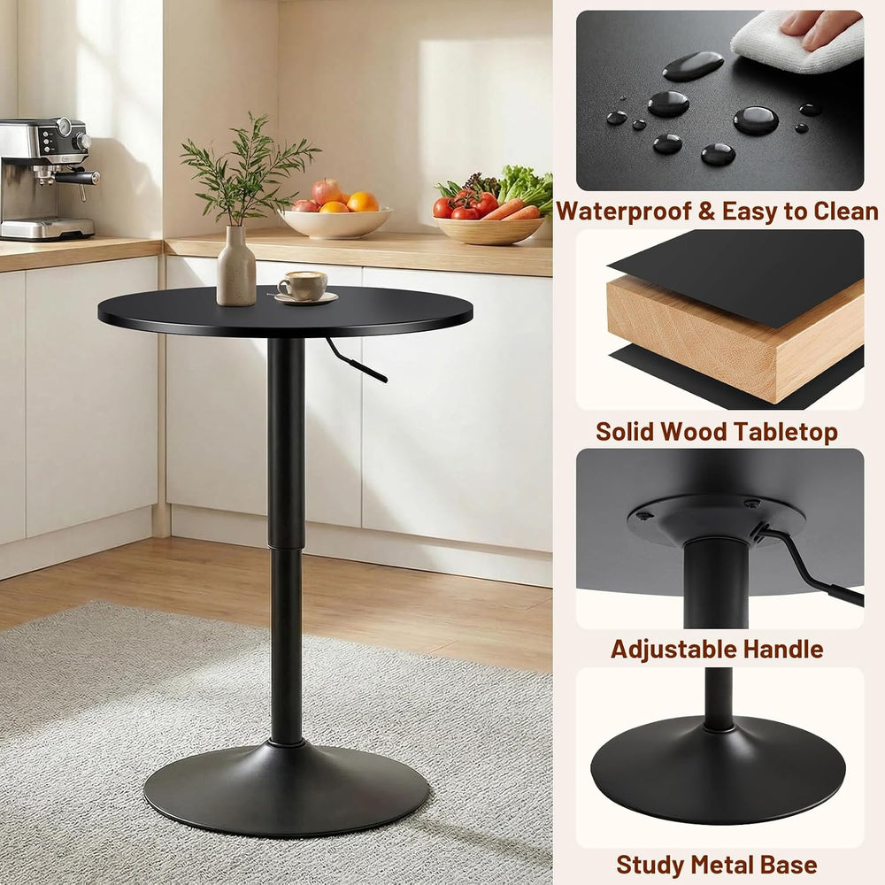 Furniliving Adjustable Height Pub Table 27''-36'', Round Cock...