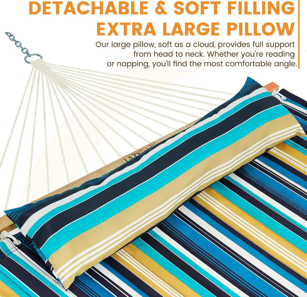 Lazy Daze Double Quilted Hammock with Carabiners & Soft Pillow for Outside