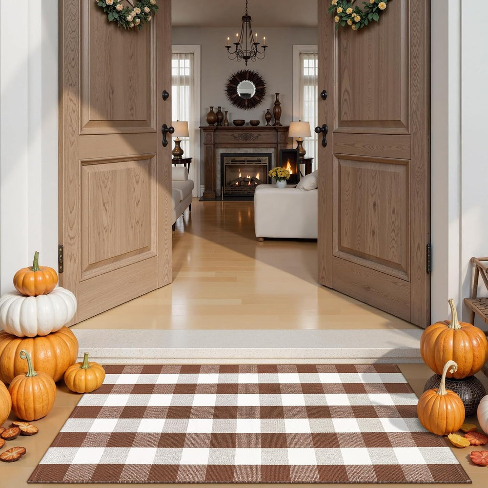 Buffalo Plaid Checkered Rug Fall Front Door Mat Washable Outdoor Rug 3'x5...