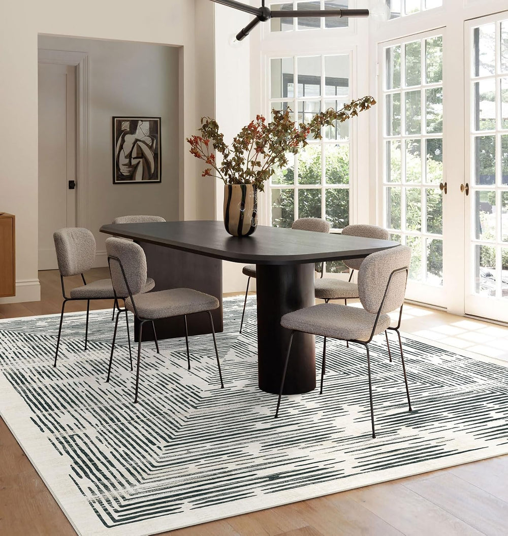 BLISSA 8x10 Area Rugs for Living Room - Soft Washable Geometric Black White