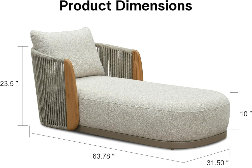 PURPLE LEAF Patio Chaise Lounge 1 Piece Plush 10" Olefin Cushion Khaki
