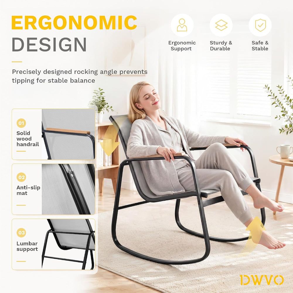 DWVO 4-Piece Rocking Patio Furniture Set, Textilene Conversation Set, Grey