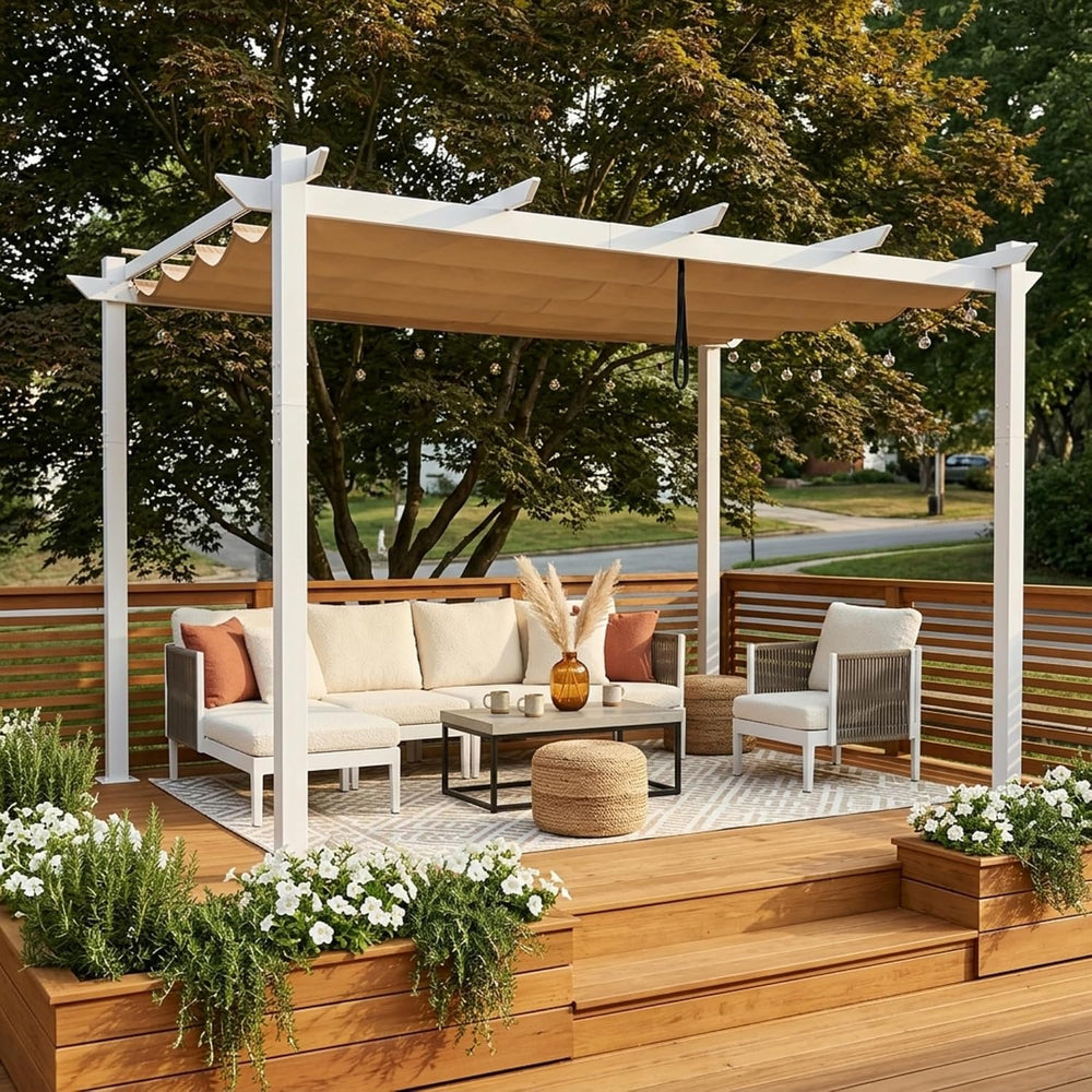 PURPLE LEAF Outdoor Pergola 10' x 13' White Pergola, Double Canopy, K...