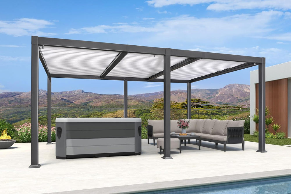 PURPLE LEAF Louvered Pergola 11' x 18' White Roof Aluminum Frame for ...