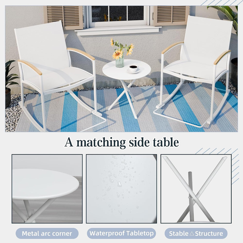 SUNLEI 3-Piece Patio Rocking Bistro Sets, Textilene Fabric Outdoor Breathable...