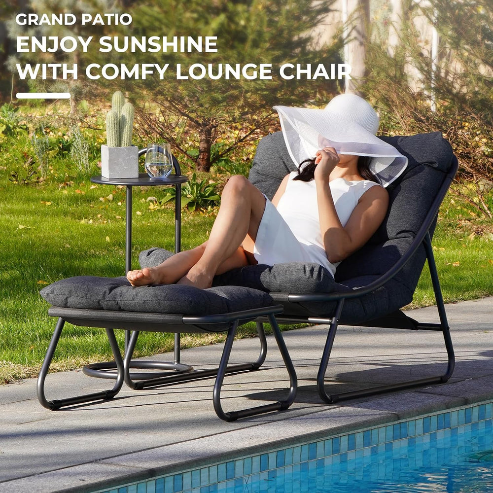 Grand patio Outdoor Lounge Chair with Footrest & Cushion, Dark Gray