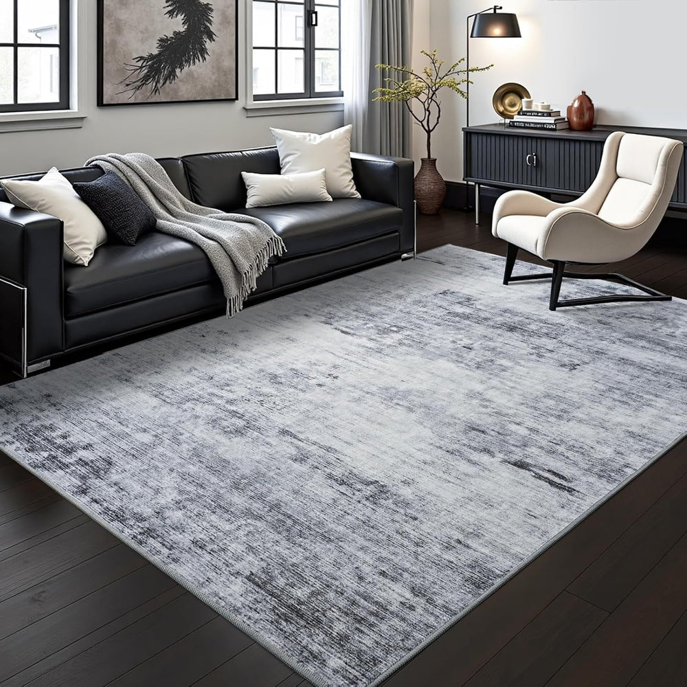 Toneed Washable 5x7 Grey Area Rug with Non-Slip Backing for Living Room