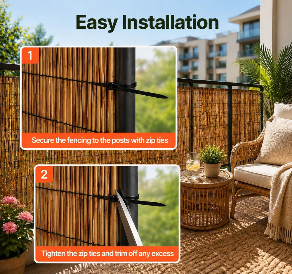 Natural Reed Privacy Fence Screen, 4 ft x 16.4 ft,Brown Bamboo Reed Fencing R...