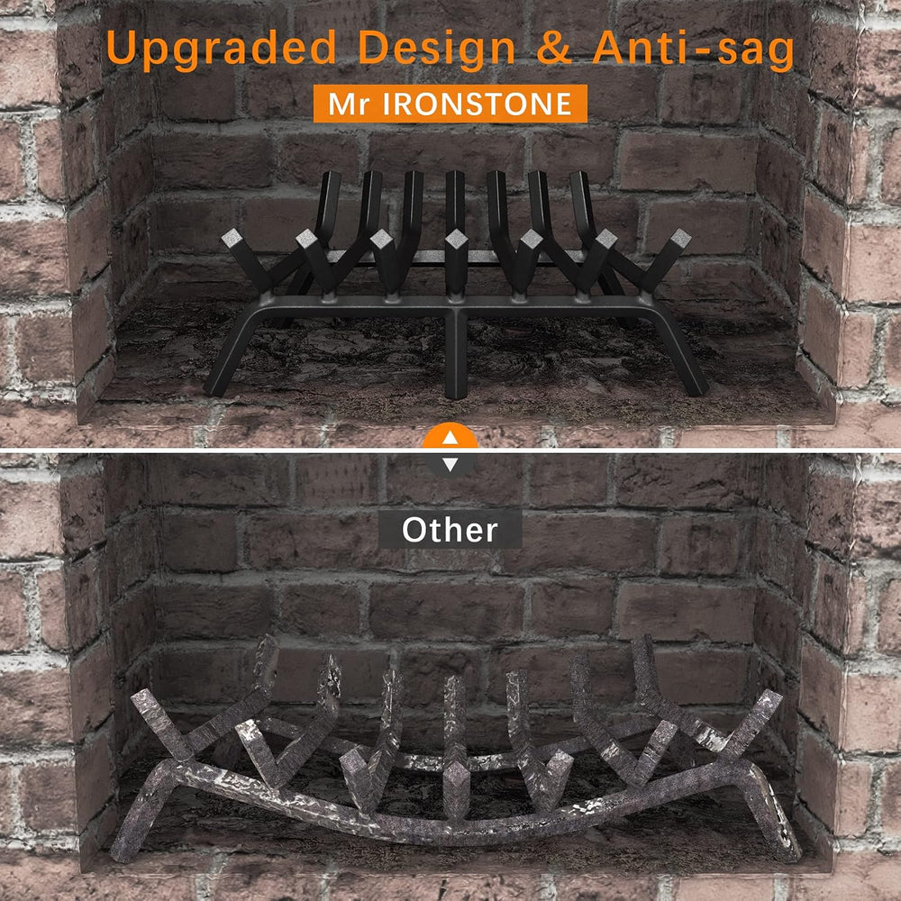 Mr IRONSTONE Fireplace Grate 24 inch Solid Steel Heavy Duty Firewood Log Burn...