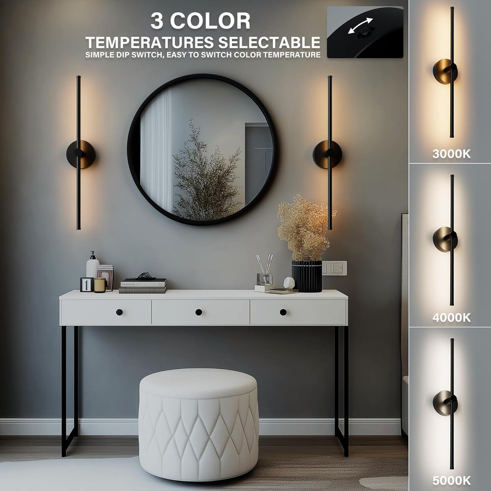 ZAGO 24 Inch LED Indoor Linear Wall Sconces Set of Two, 3CCT Switchable, Matt...
