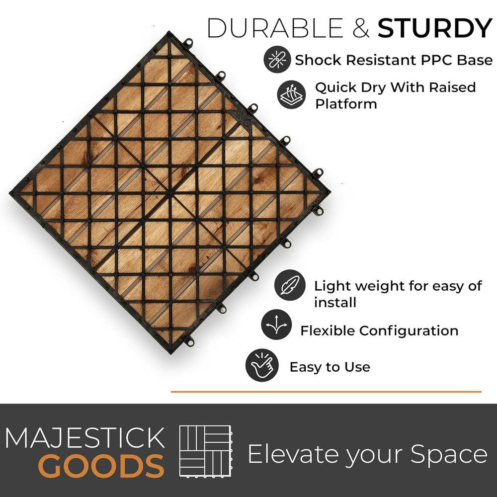 Majestick Goods 8-Pack Long Slat Acacia Wood Interlocking Deck Tiles