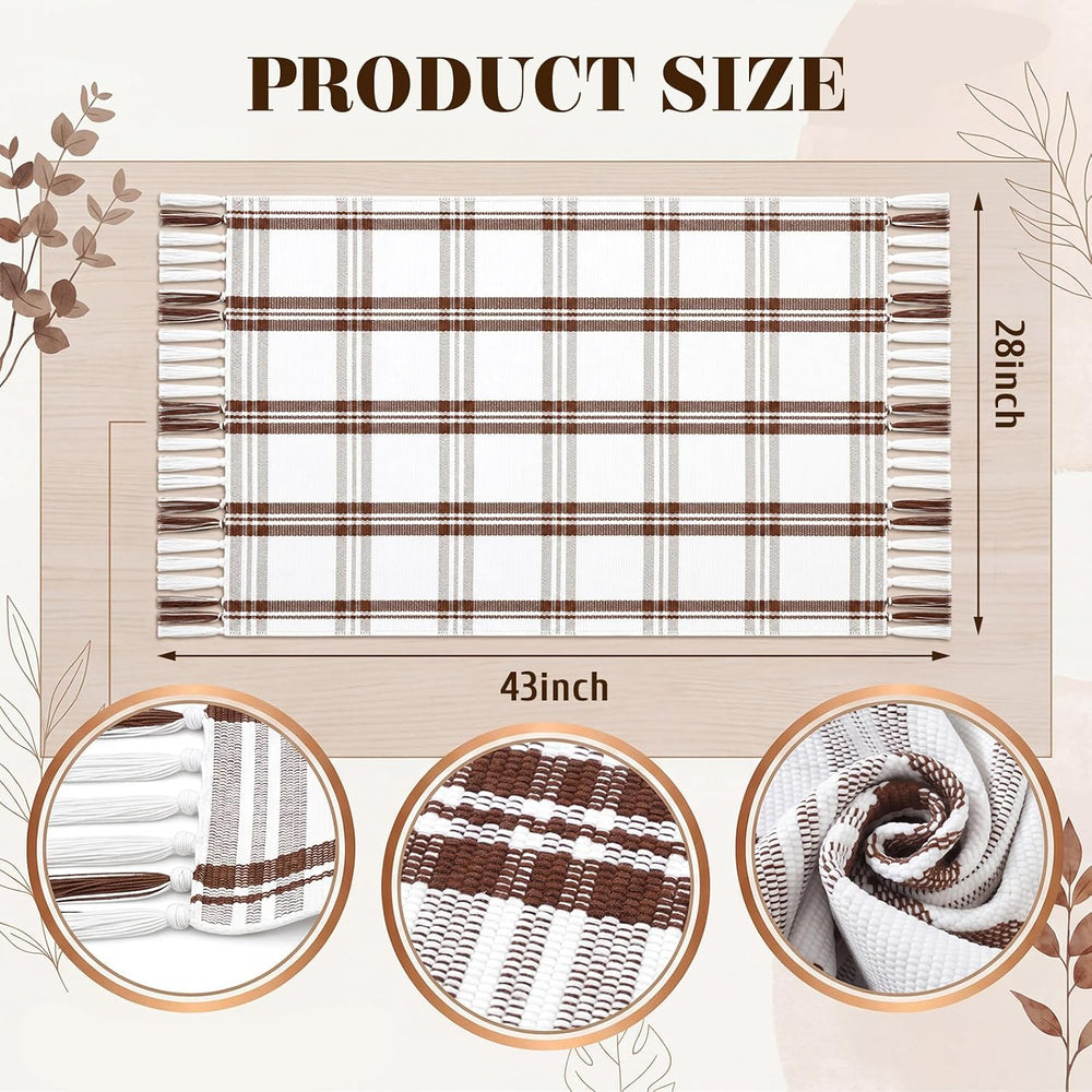 Breling Fall Outdoor Rug 28" x 43" Beige Plaid Door Mat with Tassels