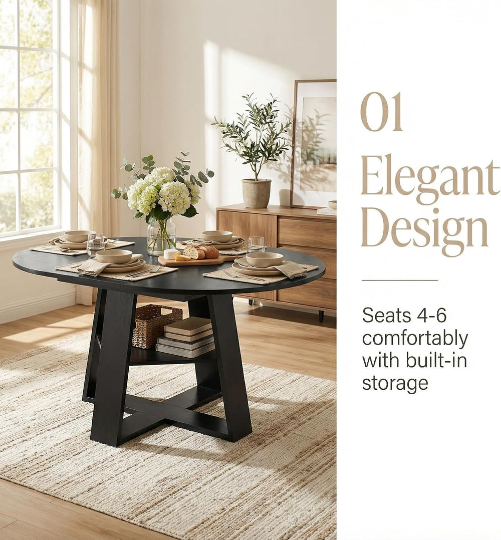 Round Extendable Dining Table Set for 6, 43"-59" Black Expandable K...