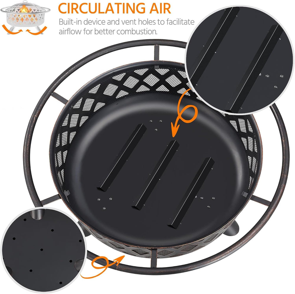 Yaheetech Fire Pit 36in Outdoor Wood Burning Fire Pits Wood Large Fire Bowl f...