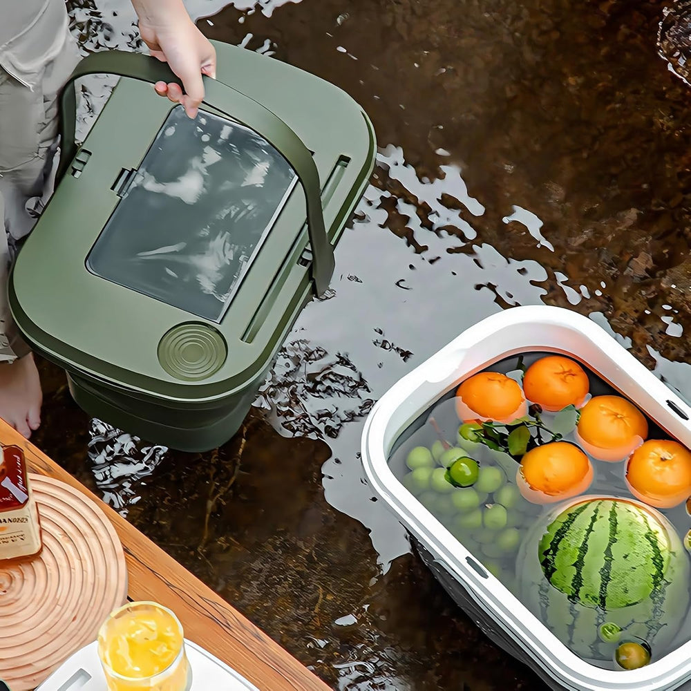 Collapsible Picnic Basket 16L, Folding Basket for Picnic with Lid Table, Wate...