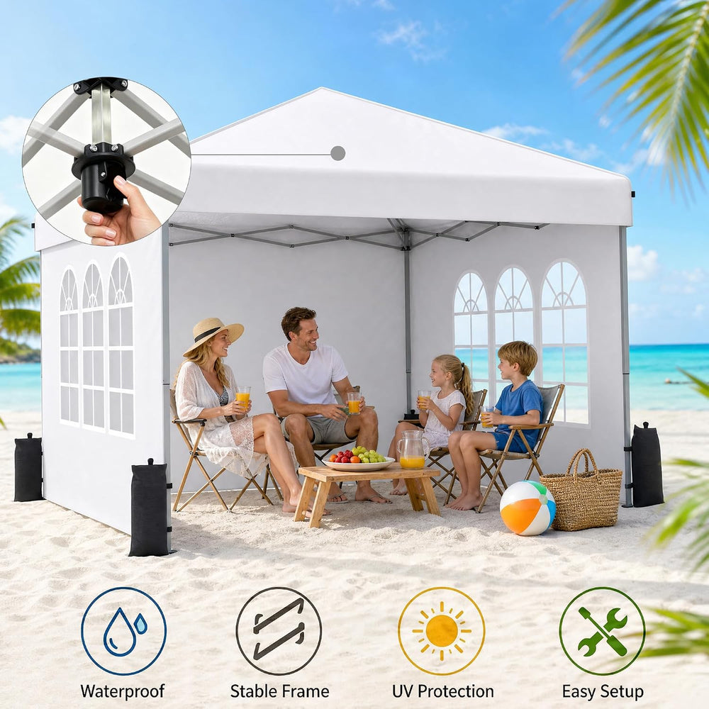 10x10 Pop Up Canopy Tent with Sidewall, Commercial, White