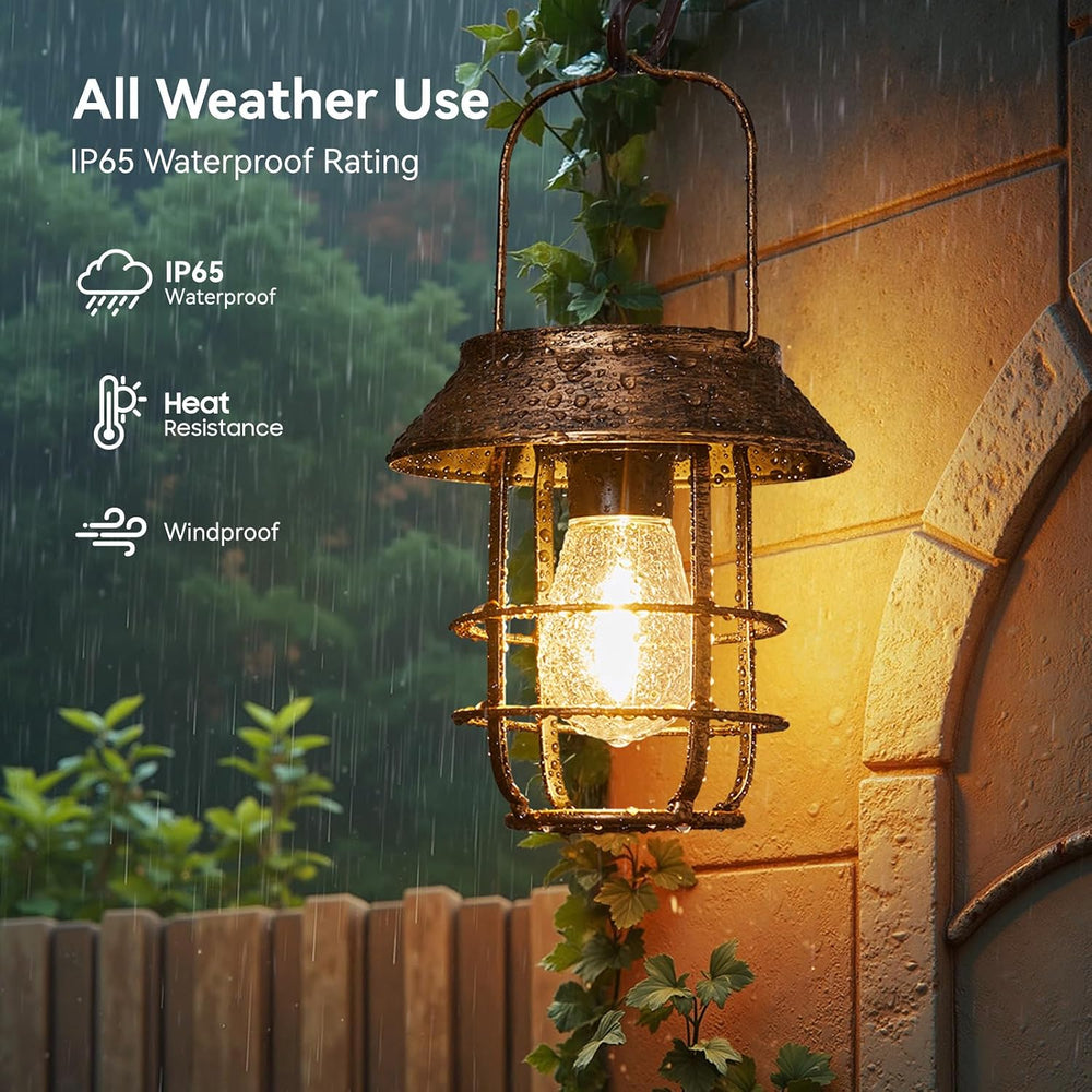 4 Pack Solar Lanterns Outdoor Waterproof, Metal Hanging Lantern, Bronze
