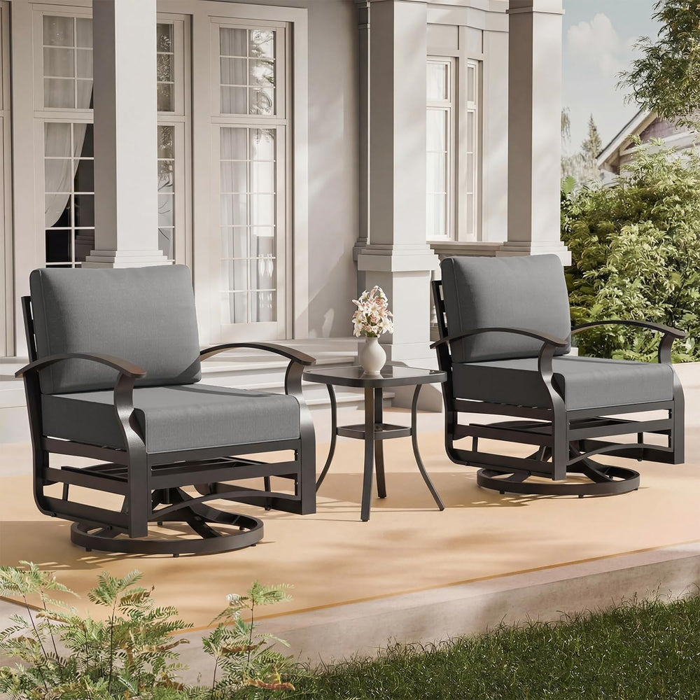 3 Piece Aluminum Swivel Rocking Chair Set, Outdoor Patio Swivel Gliders Chair...