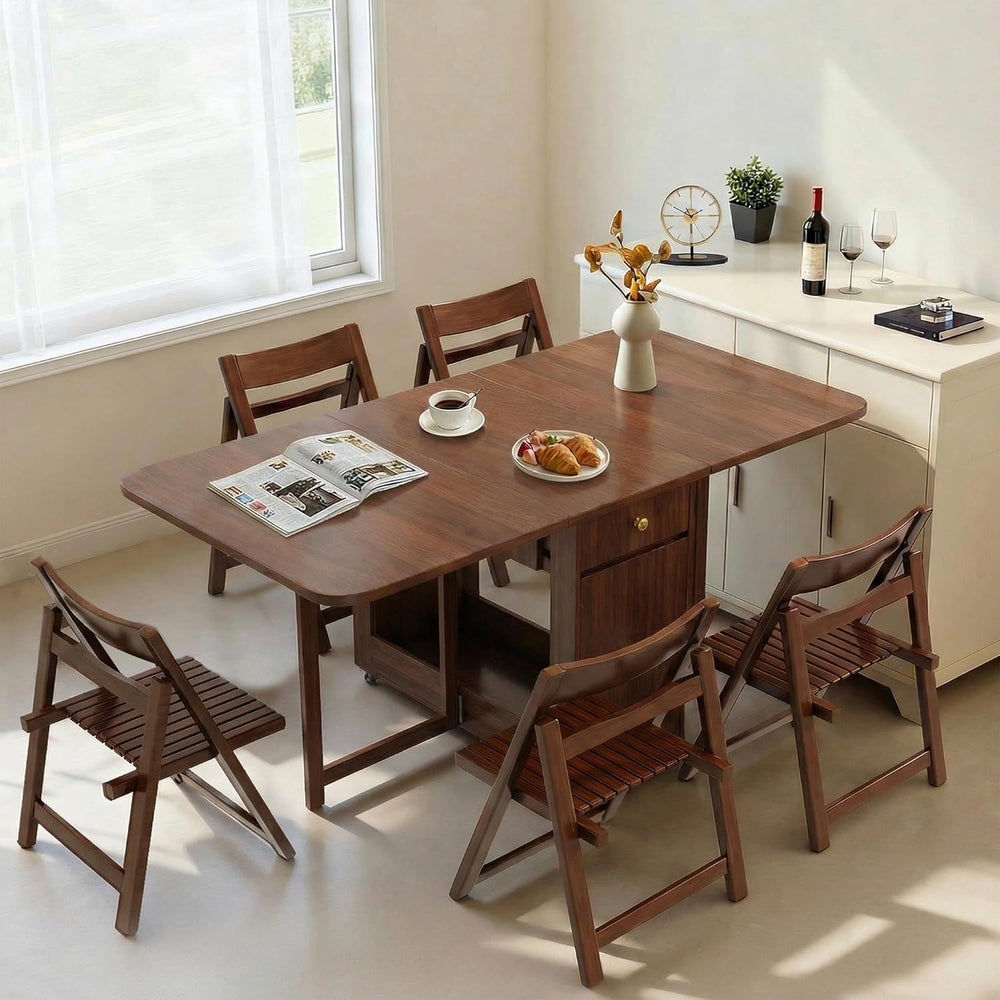 Folding Dining Table and Chairs - 51" Fully Assembled Drop Leaf Table 4-...