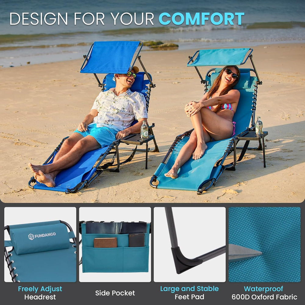 FUNDANGO 400lbs Heavy Duty Tanning Chair with Face Hole & Canopy, Cyan