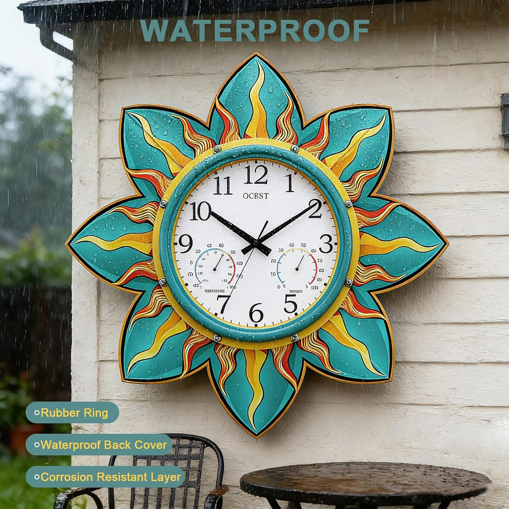 OCEST 24-in Outdoor Clock Waterproof with Thermometer Hygrometer for Patio