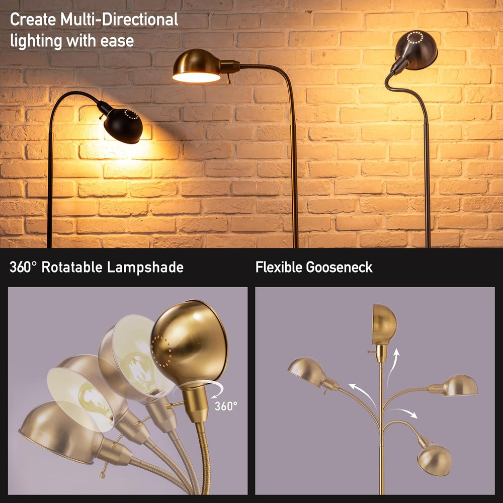 O'Bright Adjustable Floor Lamp with Flexible Gooseneck and Rotatable Shad...