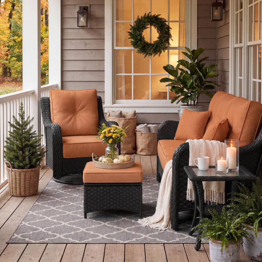 LayinSun 3 Piece Wicker Outdoor Furniture Set with 6-inch Comfy Cushions