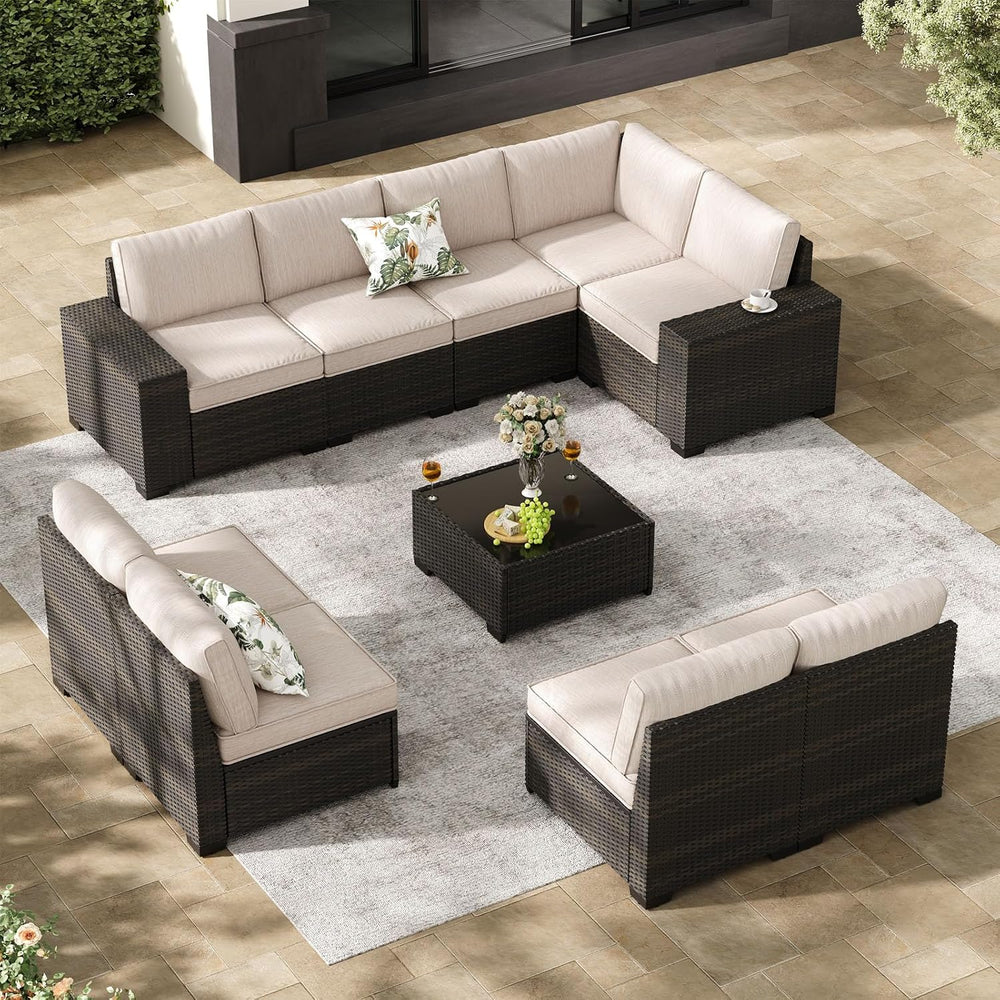 Jing's Villa 10-Piece Patio Furniture Set, All-Weather Outdoor Wicker Sec...