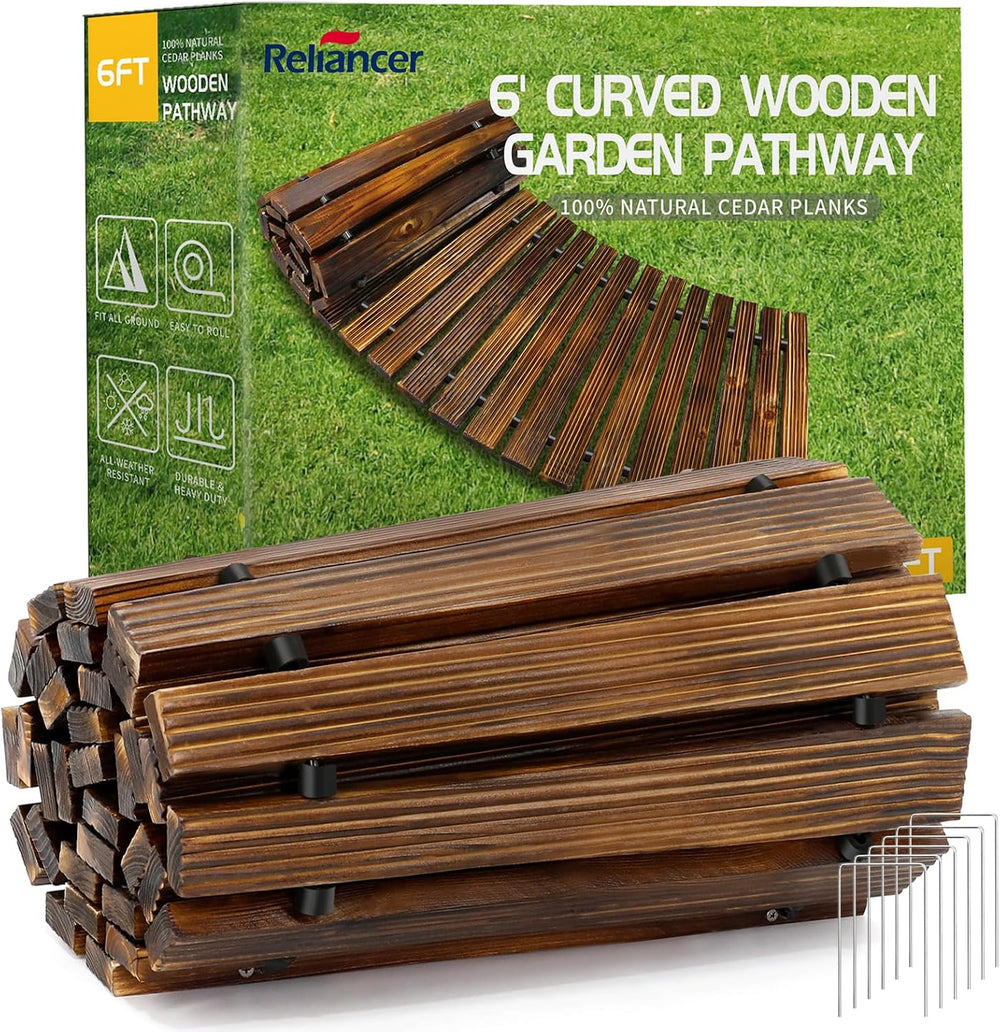 RELIANCER 6' Wooden Garden Pathway,Outdoor Roll Out Cedar Curved Walkway,...