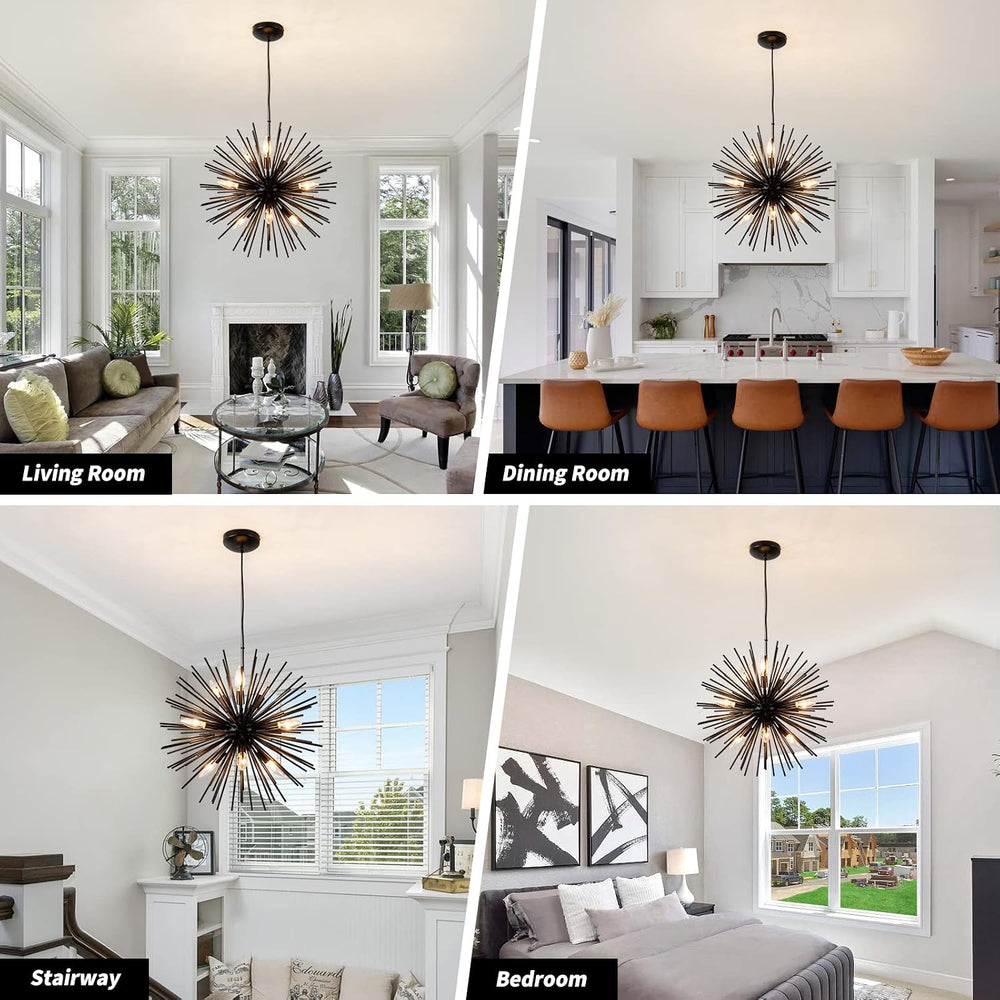 CM MZY Modern Black Sputnik Chandeliers, 9-Light Satellite Pendant Light fixt...