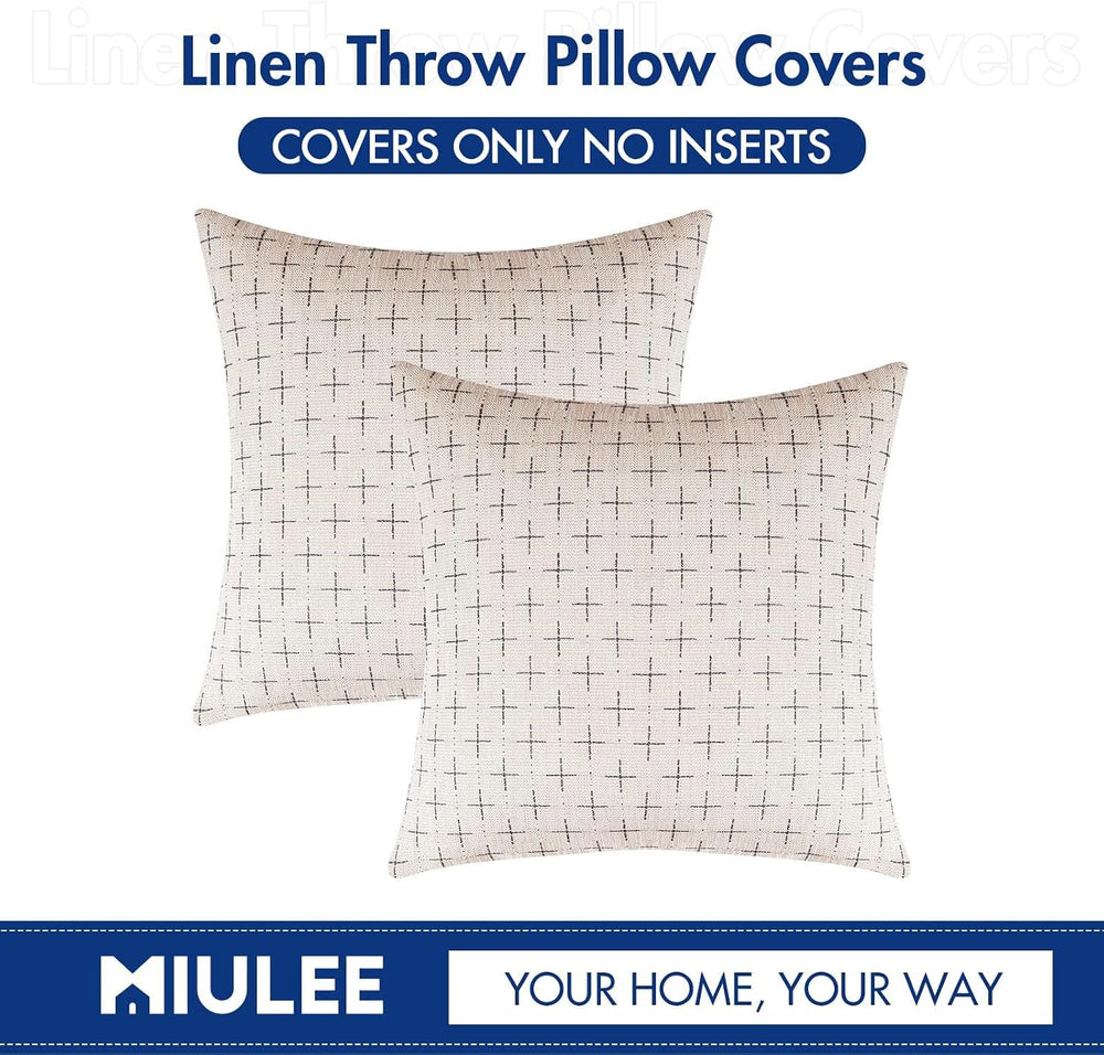 MIULEE Pack of 2 Decorative Burlap Linen Euro Sham Christmas Throw Pillow Cov...
