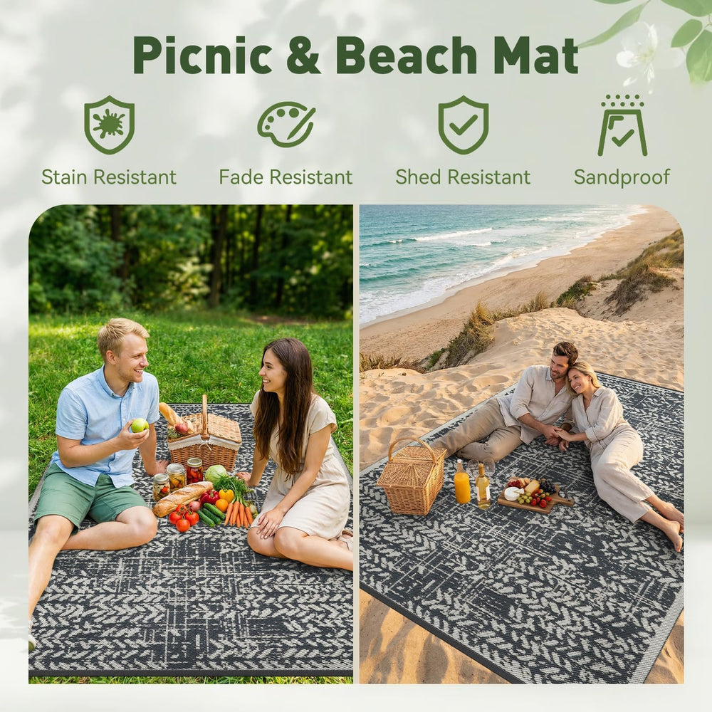 MontVoo Outdoor Rug 8x10 Waterproof-Patio Rug Mat Outdoor RV Camping Picnic B...