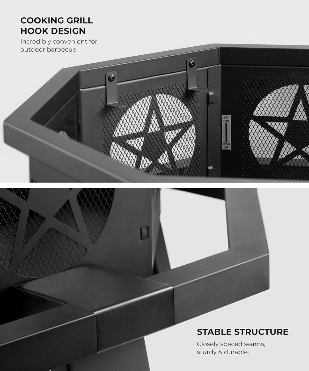 SUNOUTLY 35 inch Fire Pit, Outdoor Fire Pit Wood Burning Fire Pits with Cooki...
