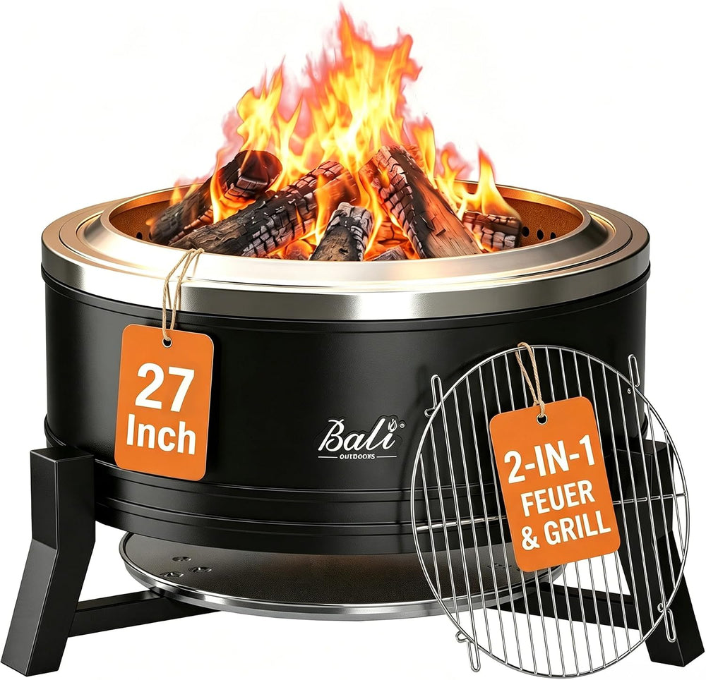 Large Outdoor Fire Pit for Smokeless Firepit Wood Burning with Grill