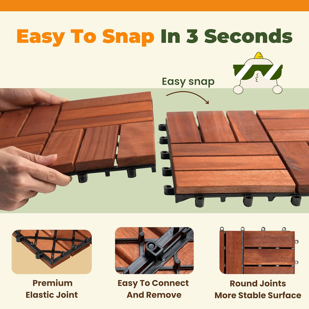 Jurax Interlocking Wood Deck Tiles, 10Pcs Patio Flooring, Red Oak