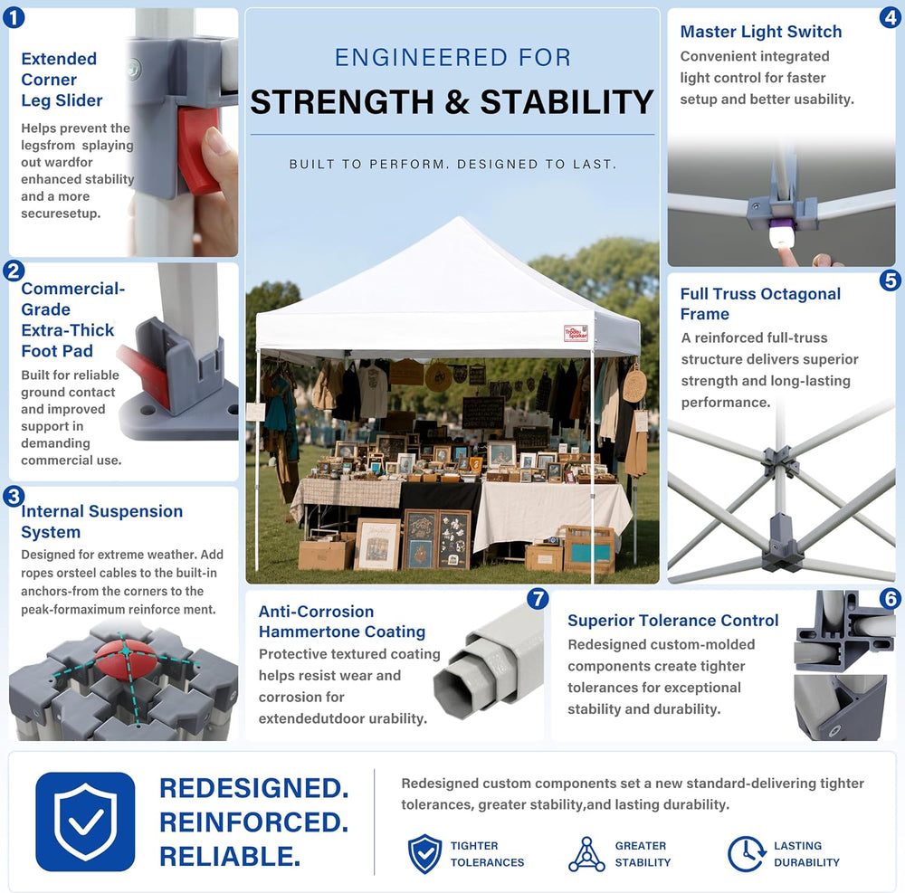 Tradesparker 10x10 Pop Up Canopy Tent,Commercial Movable Canopy with ApexCore...