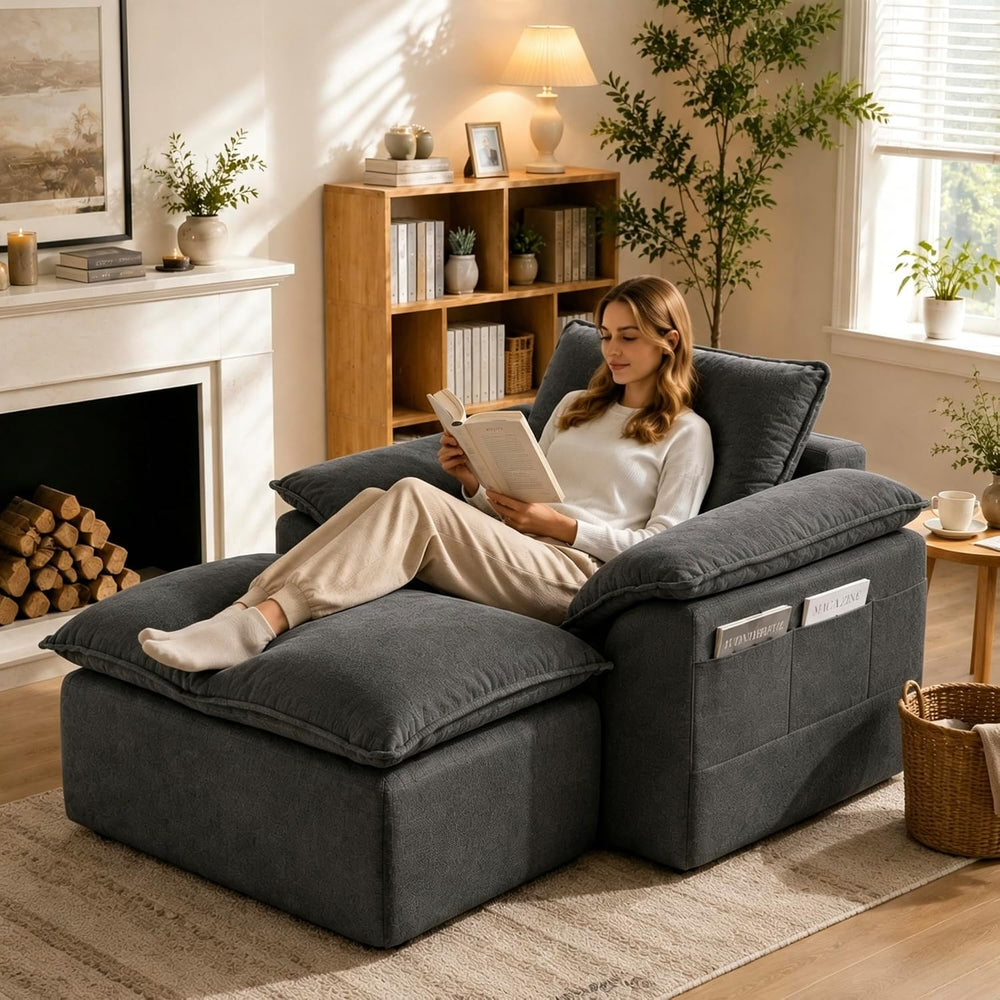 57" Oversized Chair with Ottoman, Deep Seat Chaise Lounge Chair Indoor