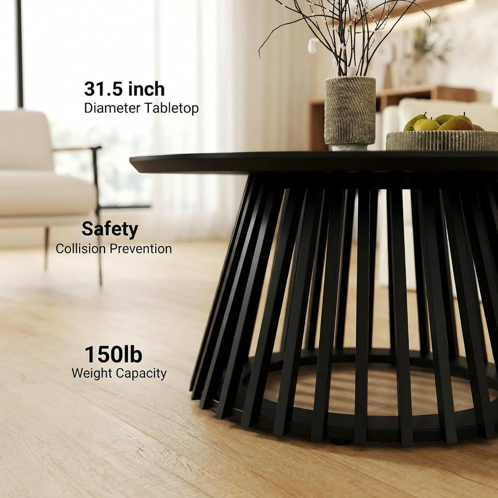 HNY Black Round Coffee Table, Wood 31.5" Center Table for Living Room