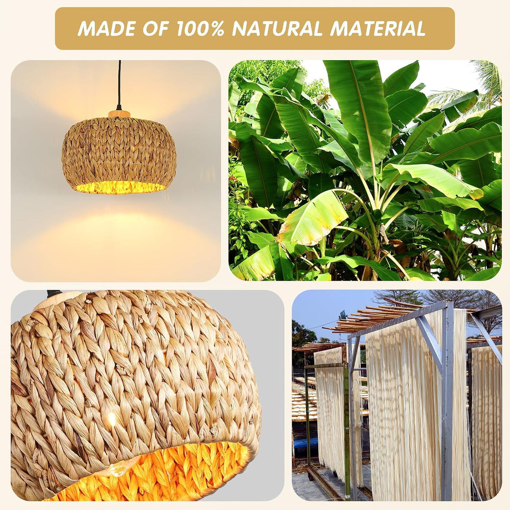 Hand-Woven Rattan Pendant Lights Kitchen Island wiht 12 Inch Wickel Shade