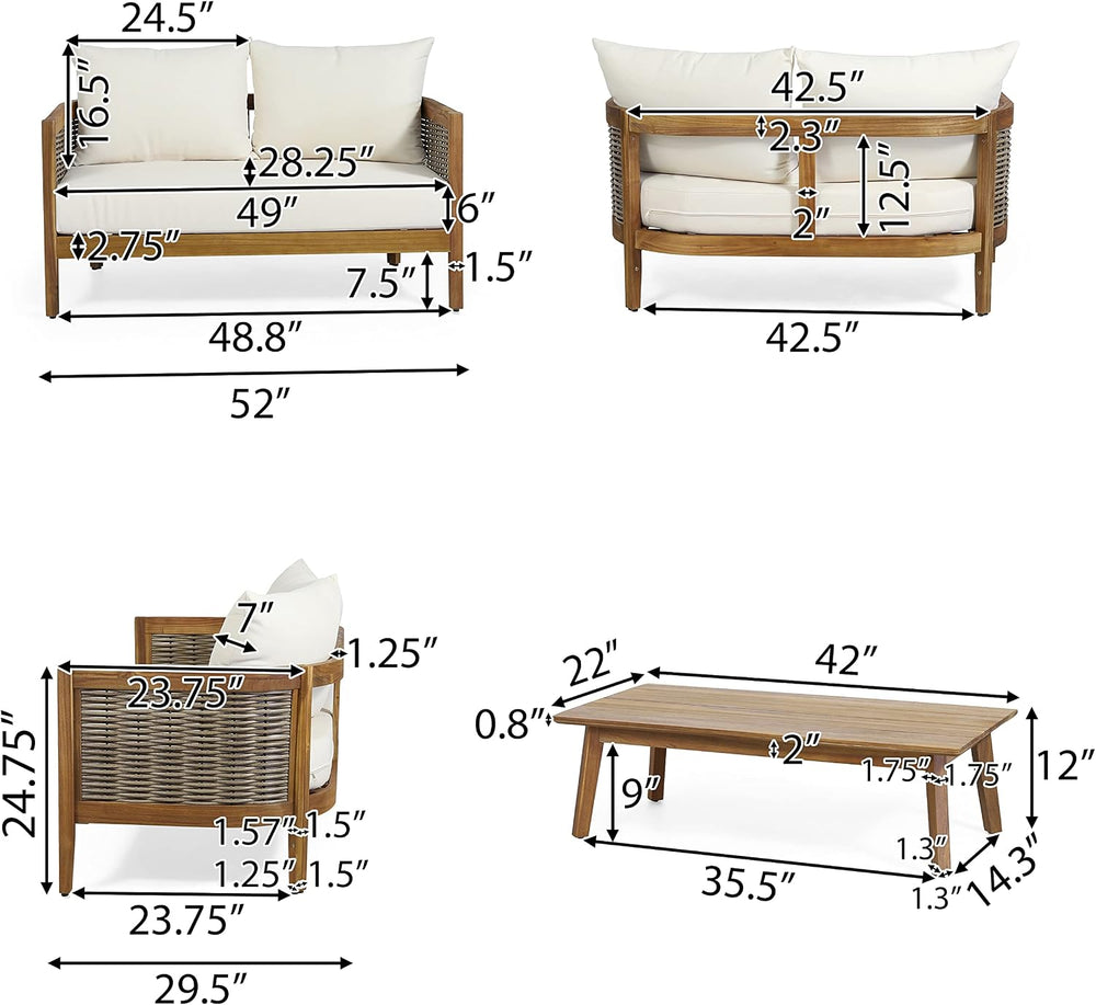 CHRISTOPHER KNIGHT HOME Burchett Outdoor 4pc Chat Set - Acacia Wood and Wicke...