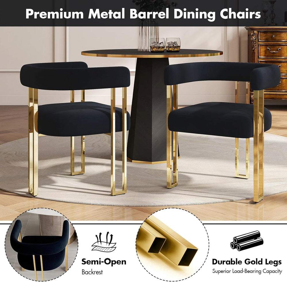 Hyfirm Set of 6 Black and Gold Modern Dining Chairs, Velvet Upholstered Barre...
