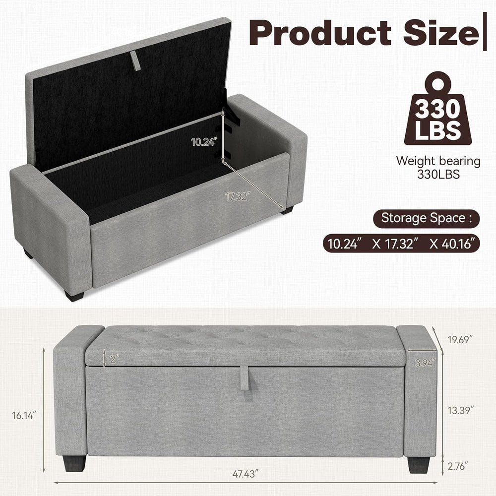 Storage Ottoman Bench, End of Bed Bench with Legs,Storage Chest with Safety H...