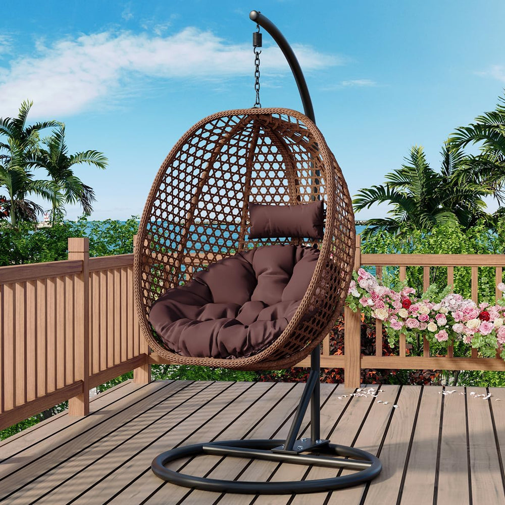 JUFU Egg Chair with Stand, Indoor and Covered Outdoor Hanging Egg Swing Chair...